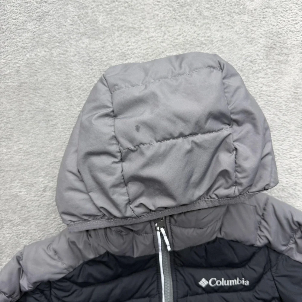 Columbia Jacket Youth 6 Black Gray Hooded Puffer Omni-Heat Insulated Full Zip‎